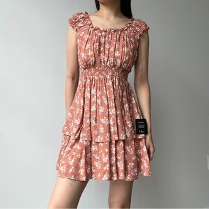 Lulus Everywhere With You Rusty Rose Floral Print Smocked Waist Mini Dress